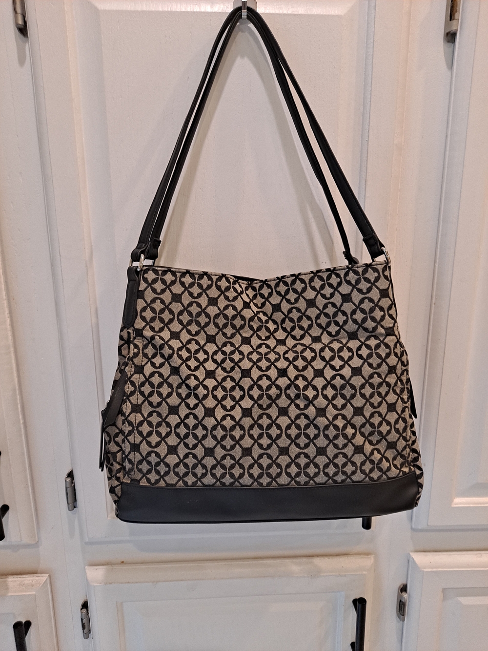 Everyday Jacquard Geometric Pattern Roomy Shoulder Bag Neutral Gray Black